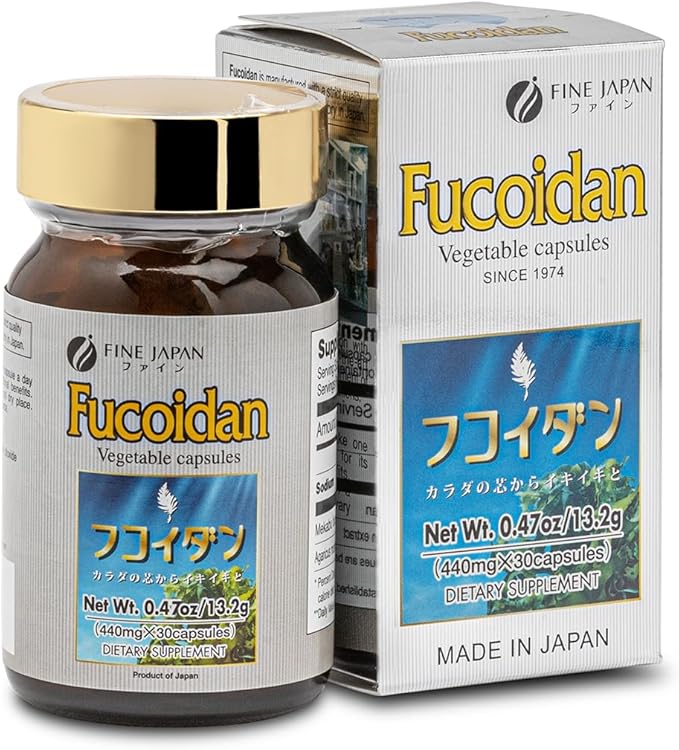 FINE JAPAN Fucoidan Capsules with Mekabu Seaweed & Agaricus Mushroom - 30 Capsules - Immune Support Supplement - Made in Japan - GMP, ISO9001 Certified