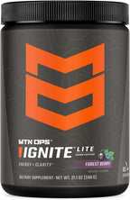 MTN OPS Ignite Lite Sugar Free Energy Drink Powder with 100mg Caffeine, Nootropic Blend for Energy & Focus, L Arginine & L Citrulline for Endurance, 45 Servings, Forest Berry