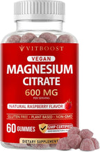 Vitboost Magnesium Citrate Gummies 600mg - 60 Count Vegan Magnesium Gummies for Relaxation & Muscle Support - Natural Raspberry Flavor - Non-GMO, Gluten Free, Plant Based