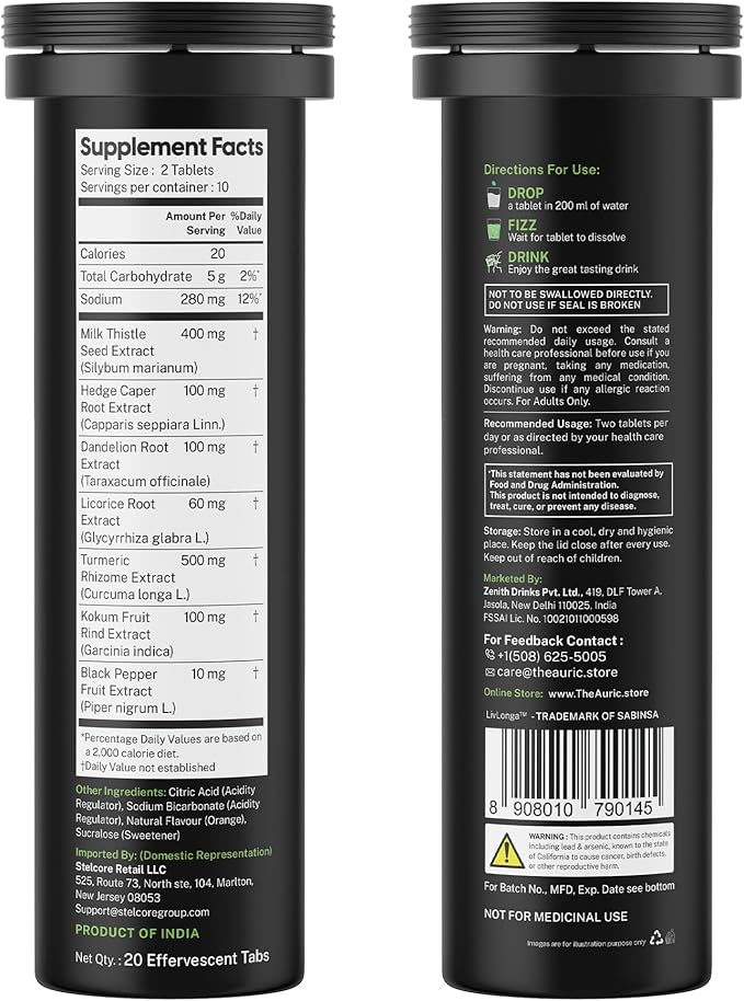 Auric Herbal Liver Support Supplement | Milk Thistle (Silymarin), Turmeric, Garlic, Ginger for Liver Health | Advanced Detox & Cleansing Formula for active Liver | 40 Tablets | Plant Based Gluten-Free