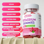 Potassium Gummies, Potassium Chloride for Adults, Sugar-Free Potassium Supplement Gummies Support Electrolyte Balance for Women & Men, Raspberry Flavor, 60 Count