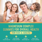 Magnesium Complex Gummies for Kids & Adults- Magnesium Glycinate, Taurate, Citrate, Malate Supplement-Support Calm Stress Relief, Bone, Muscle, Mood Vegan, Green Apple & Kiwi Flavor, 60 Gummies