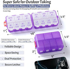 NEW Foldable & Double Protection Portable Weekly Pill Organizer 2 Times A Day with Etched Labels, AM PM 7 Day Week Medicine Box, Daily Travel Pill Case Dispenser for Vitamin, Supplement - Clear Purple