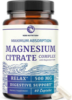 Magnesium Citrate Complex 500 MG for Constipation & Digestion Support | High Absorption Magnesium Supplement | Citrato de Magnesio | Calm & Relaxation | Non-GMO Soy-Free | 60 Mag Citrate Capsules