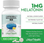 Maxi Health Chewable Melatonin, Kosher Lemon Flavor, Melatonin for Adults & Kids, Natural Aid for Adults & Children, Melatonin Chewables Alternative to Melatonin Gummies Kids Dose, (100 Count)