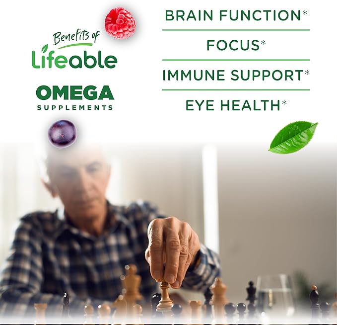 Lifeable Omega 3 6 9 Gummies | with Vegan DHA Supplement | Fish Oil Alternative from Plant Based Flaxseed Oil | Great Tasting Omega 3 Supplement | for Adults, Men & Women | 60 Gummies