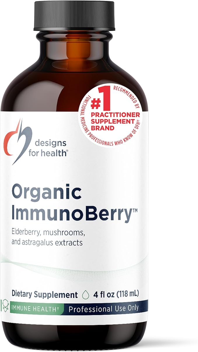 Designs for Health Elderberry Syrup with Wild Cherry Bark - Organic ImmunoBerry Liquid - Astragalus, Shiitake + Maitake Mushroom - Immune Support Supplement for Adults + Kids (118 Servings / 4oz)
