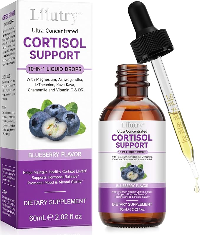 Cortisol Supplement Liquid Drops, Cortisol Supplements for Women & Men, 10 in 1 Cortisol Detox Manager Reducer with Magnesium, Ashwagandha, L-theanine, Hormone Balanced, Sleep Support - 2.02 fl.oz