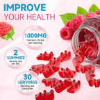 2 Pack Calcium Citrate Gummies, Sugar Free Calcium Citrate 1000mg for Muscle Healthy, Absorption Calcium Supplements for Adults & Kids, Raspberry, 120 Count