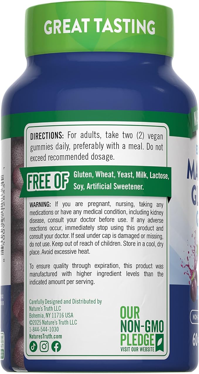 Nature's Truth Magnesium Glycinate Gummies | 60 Count | Sour Grape Flavor | Vegan, Non-GMO & Gluten Free Supplement