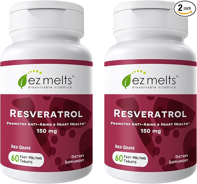EZ Melts Dissolvable Resveratrol Supplement 150 mg, Sugar-Free, 1-Month Supply - 2 Pack