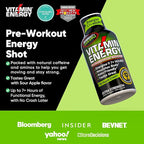 Vitamin Energy Workout+ Extra Strength Energy Shot Sour Apple 12 Pack, 260mg Natural Caffeine, Pre-Workout, B-Vitamins, Minerals, Endurance & Performance, Zero Sugar, Gluten-Free, Vegan, 1.93 fl oz