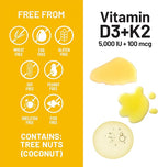 NatureWise Vegan Vitamin D3 + K2 with Organic Coconut MCT Oil - Natural D3 5000IU + Natural K2 100mcg - High Absorption Bone Support - Soy & Gluten Free - USA Manufactured - 90 Softgels[90-Day Supply]