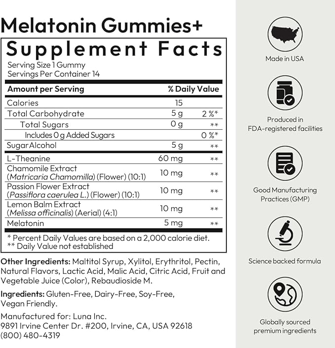 BIGVITA Melatonin Gummies+ | Natural Sleep Support with L-Theanine, Chamomile & Botanicals, Rest & Recharge