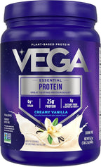 Vega Original Essential Protein - 25g Plant-Based Protein, Creamy Vanila, 10 Servings, Vegan, Non-GMO Drink Mix, Smoothie & Shake Ready, Gluten Free, Dairy Free, 16.2oz (Packaging May Vary)