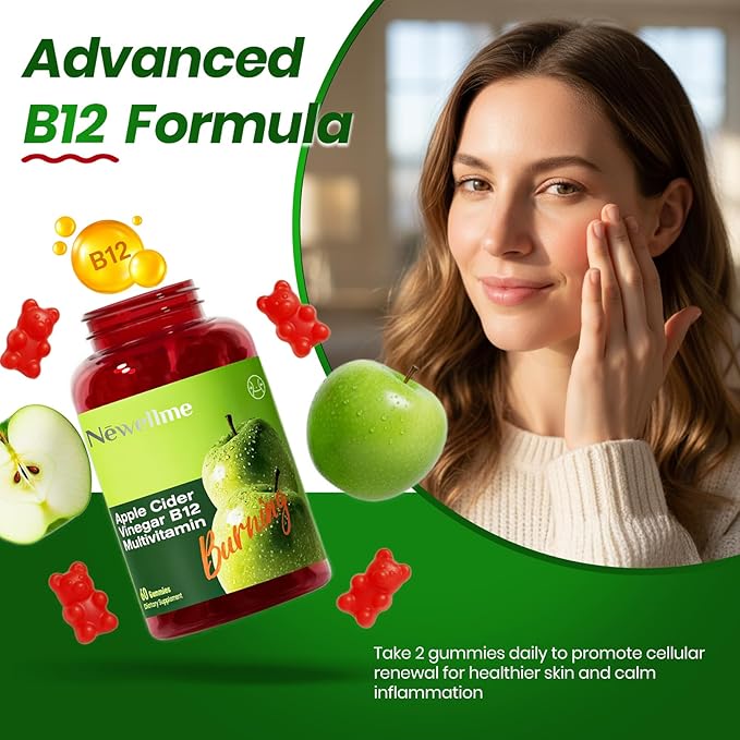 Montue NEWELLME Apple Cider Vinegar Gummies B12 Multivitamin,ACV Supplement Gummy Vitamins,Non GMO, Vegetarian Supplement for Women & Men,Support Normal Energy Levels & Gut Health 30 Gummies (30)