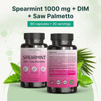 VINATURA Spearmint Leaf Capsules Supplement - Enhanced with DIM & Saw Palmetto, for Unwanted Hair, Women' Health & Skin *USA Made & Tested* - 1380mg/serving, 60 Capsules (30 Servings)