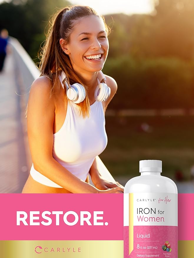 Carlyle Liquid Iron for Women | 8 fl oz | Fruit Punch Flavor | Vegetarian, Non-GMO, Gluten Free Dietary Supplement