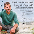 Neurobiologix Longevity Multi, Daily Multivitamin for Men & Women, Over 40 Vitamins & Minerals, NR, CoQ10 & Active B, Iron Free Vitamins for Women & Men for Energy & Wellness, 120 Capsules
