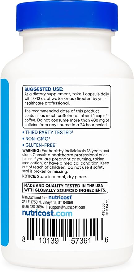 Nutricost Natural Energy Pills Complex 120 Capsules, 100mg Caffeine - Gluten Free - Non-GMO