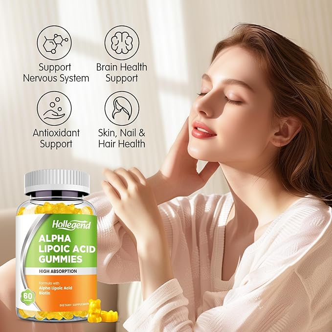 Alpha Lipoic Acid Gummies 1000Mg with Biotin, High Absorption Chewable ALA Supplement for Antioxidant, Brain Health and Nerve Support, Pineapple Flavor, Sugar Free, 60 Chews