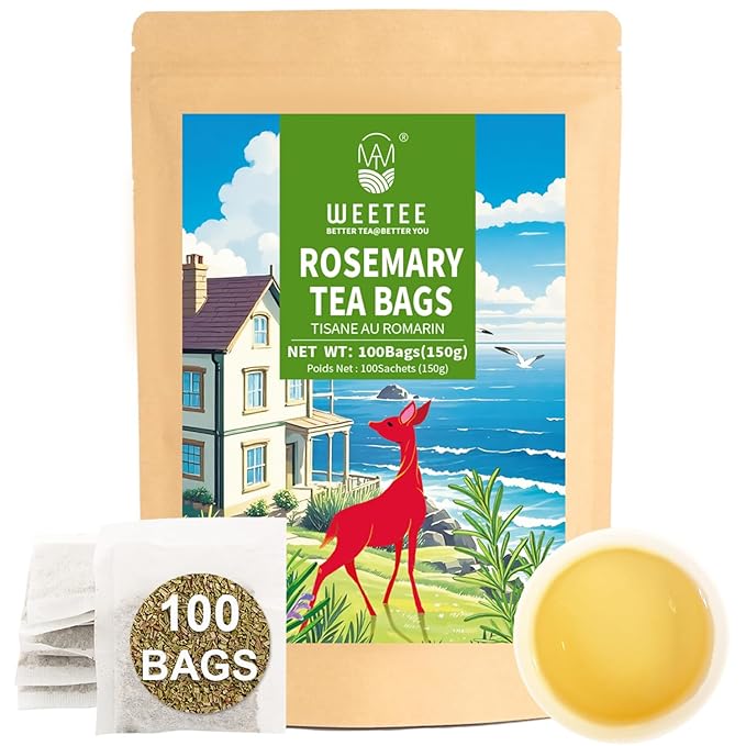 WT WEETEE Rosemary Leaf Tea Bags 100 Count,100% Caffeine-Free Herbal Tea Made from Pure Rosemary Leaves, Supports Digestion & Antioxidants