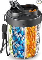 Large Pill Organizer with 7 Large Compartments - Portable Pill Dispenser for Travel, Anti-Mix Design & Wide Opening Design, Easy Access to Vitamin Dispenser, Includes 20 Blank Stickers (Black)