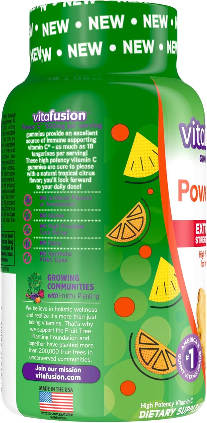 Vitafusion Extra Strength Power C Gummy Vitamins, Tropical Citrus Flavored Immune Support (1) Vitamins, 92 Count (Pack of 2)
