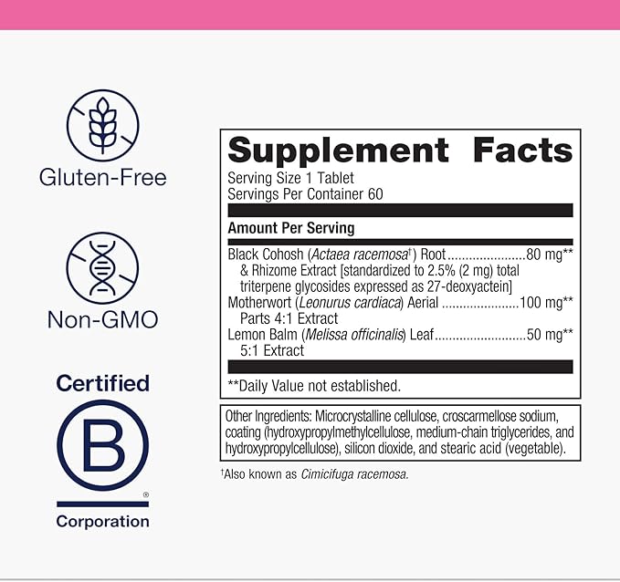 Metagenics Black Cohosh Plus - Menopause Relief & Relaxation Support* - with Black Cohosh Root Extract, Lemon Balm & Motherwort - Supports Hot Flash Relief & Mood Balance* - 60 Tablets