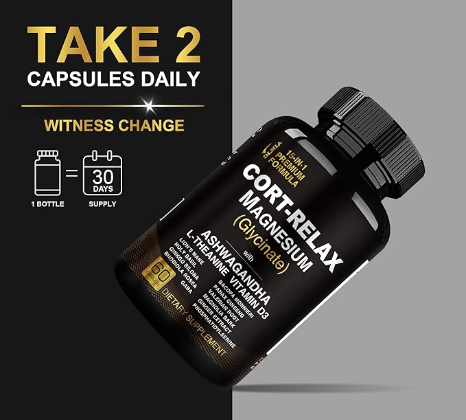 Super Calm Cortisol Supplements for Women & Men with Magnesium Glycinate, Ashwagandha, L-Theanine, Phosphatidylserine, Ginkgo & Lions Mane for Calm, Focus, Mental Clarity, Relaxation, Sleep, Energy