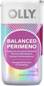 OLLY Balanced Perimeno Capsules, Supports Hormonal Balance, Mood & Metabolism During Perimenopause,* Fenugreek Extract, Chromium, 30 Day Supply - 30 Count