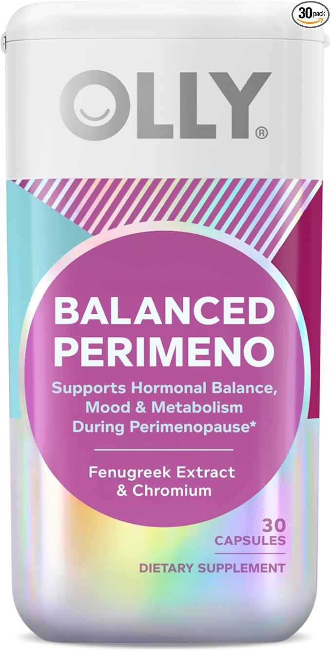 OLLY Balanced Perimeno Capsules, Supports Hormonal Balance, Mood & Metabolism During Perimenopause,* Fenugreek Extract, Chromium, 30 Day Supply - 30 Count