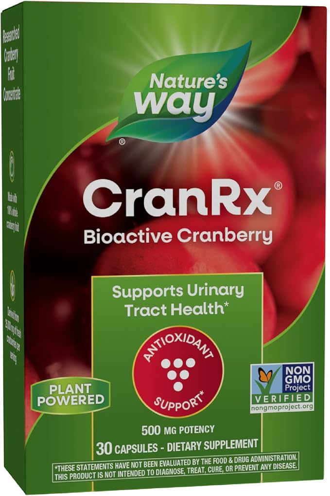 Nature's Way CranRx® BioActive Cranberry, Supports Urinary Tract Health*, Antioxidant Support*, 500 mg potency, Vegan, Non-GMO Project Verified, 30 Capsules