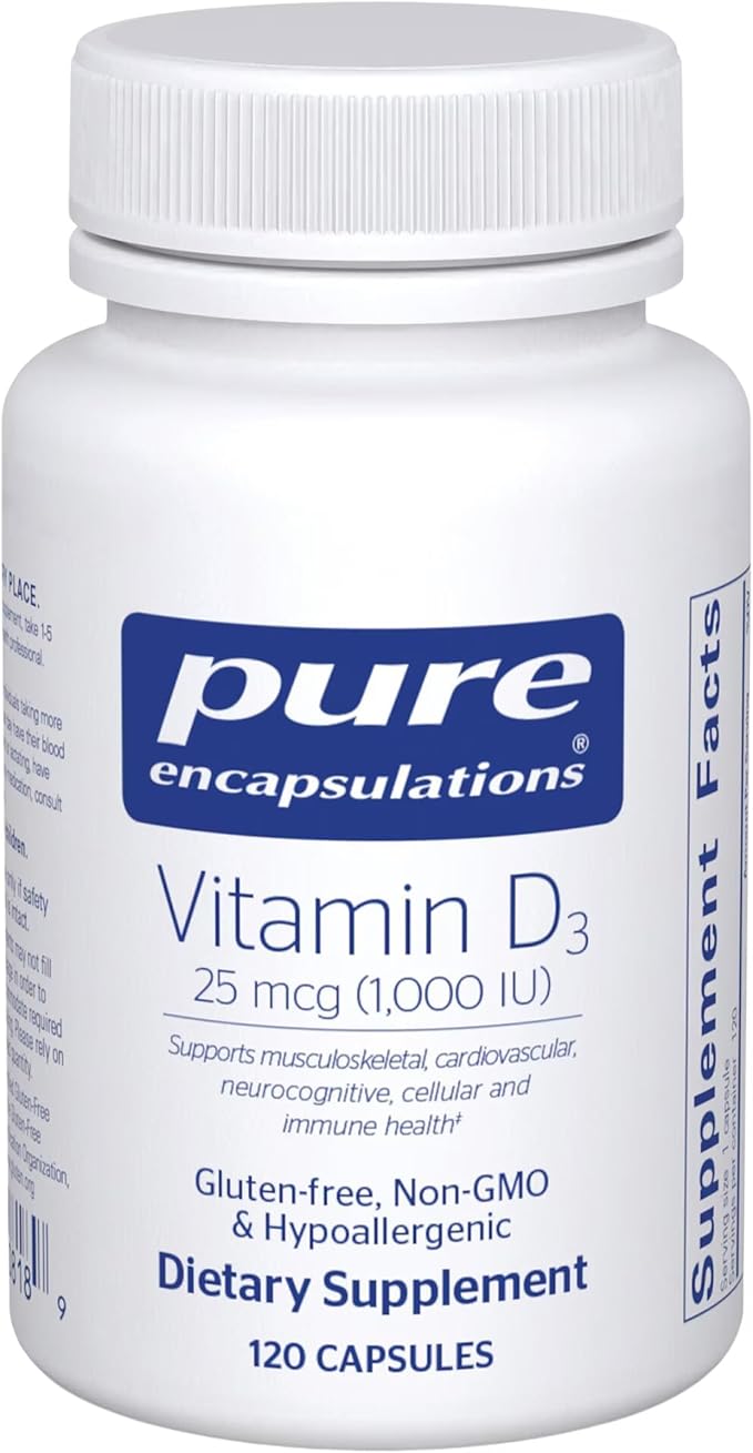 Pure Encapsulations Vitamin D3 25 mcg (1,000 IU) - Supplement to Support Bone, Joint, Breast, Heart, Colon & Immune Health* - with Premium Vitamin D - 120 Capsules