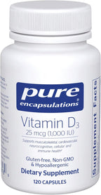 Pure Encapsulations Vitamin D3 25 mcg (1,000 IU) - Supplement to Support Bone, Joint, Breast, Heart, Colon & Immune Health* - with Premium Vitamin D - 120 Capsules
