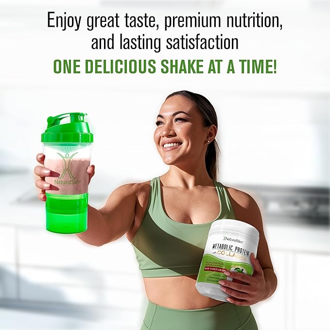NaturalSlim Metabolic Protein Powder with Collagen, whey protein powder shake, Hydrolyzed Collagen with L-Glutamine for Metabolic Support, Digestion, Skin, Joints & Muscle, Low Carb 17.06oz Strawberry