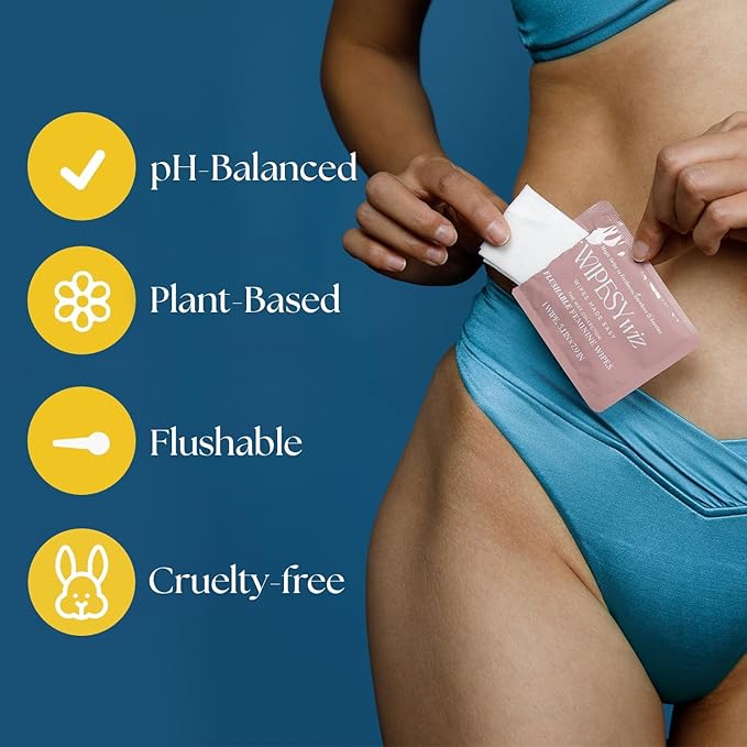 Flushable Feminine Wipes, 3 Pack/120 Count Total, Individually Wrapped Intimate Wipes, pH-Balanced, Odor Block, Infused w/Camellia, Chamomile, Aloe, Gentle for Feminine Care/Hygiene