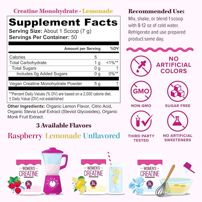 Micronized Creatine Monohydrate Powder – 5g per Serving, Creatine Supplement | Support ATP Boost Strength, Lean Muscle & Recovery | No Sugar, Dyes, or Fillers | Superior Mixing - Lemonade, 50 Servings