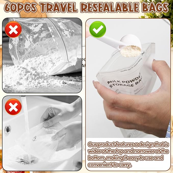 60Pcs Travel Pre-Sealed Bag, Travel Container Storage Products, Supplement Container for Gym Workouts Going Out Supplement Storage Solution