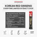 JungKwanJang Everytime Korean Red Ginseng Extract Limited Stick - Earth-Grade Red Panax Ginseng Root Energy Drink - Vegan & No Caffeine Liquid Supplements (10 Sticks, 0.34 fl oz)