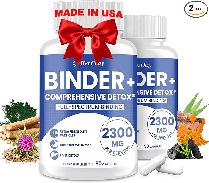 2300 MG Detox Binder Supplement – All-in-1 Detox Binder, Activated Charcoal, Zeolite, Bentonite Clay – Liver & Gut Detox Cleanse, Toxin Flush, Digestive, Max Absorption, 180 Vegan Capsules