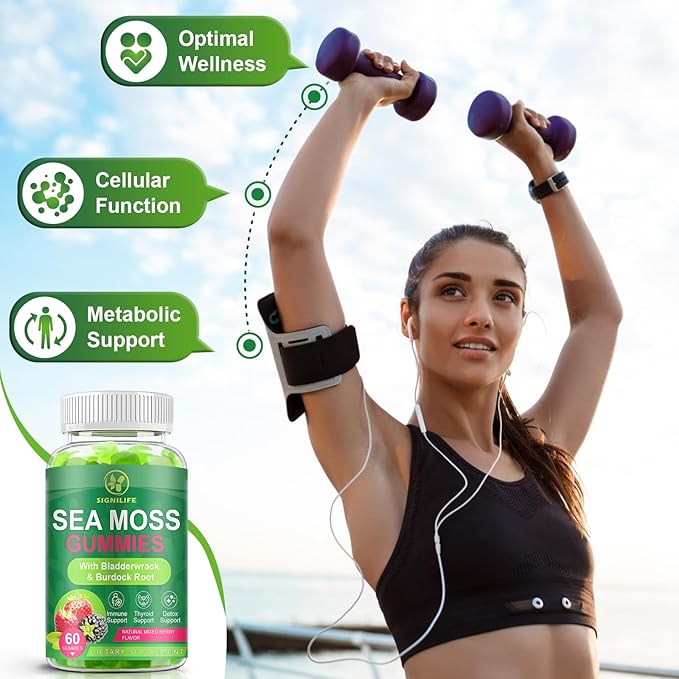 Organic Sea Moss Gummies,with Black Seed Oil,Bladderwrack,Burdock Root, Vegan Irish Sea Moss Gummy Vitamins for Immune, Thyroid and Detox Support, Gluten-Free - 120 Gummies