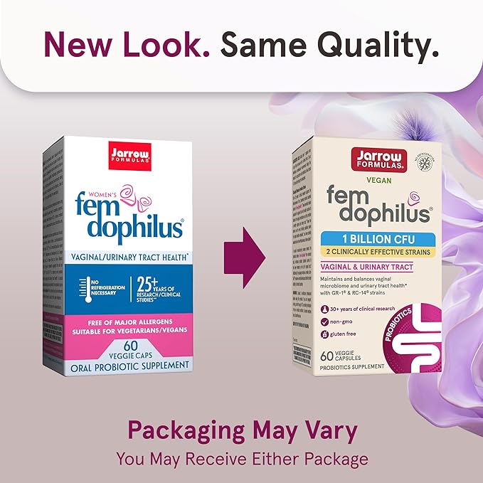 Jarrow Formulas Fem-Dophilus Vaginal Probiotics 1 Billion CFU With 2 Science-Backed Strains, Dietary Supplement For Vaginal & Urinary Tract Support, 60 Capsules, 60 Day Supply, Shelf-Stable Probiotics