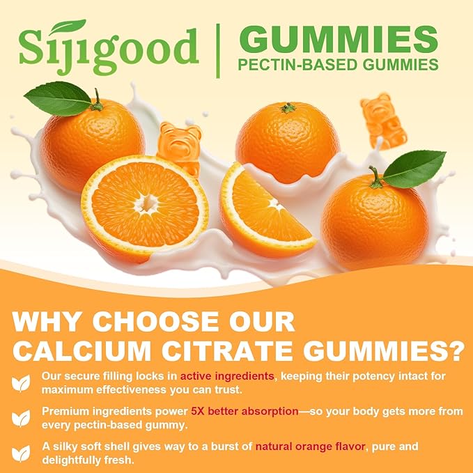 2 Pack Calcium Citrate Gummies, Calcium Supplements for Women & Men, High Absorption Calcium Gummies with Vitamin D3, Magnesium & Zinc for Muscle, Bone & Immune Support, Orange Flavor