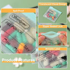 Serfeymi 48 Pcs Pill Pouch Bags for Travel Reusable Plastic Bags 3x3 Inch 12 mil (Double Sided) Translucent Zippered Pill Pouches for Medicine with Slide Lock & Writable Label, 1 Pc Marker-Green+White
