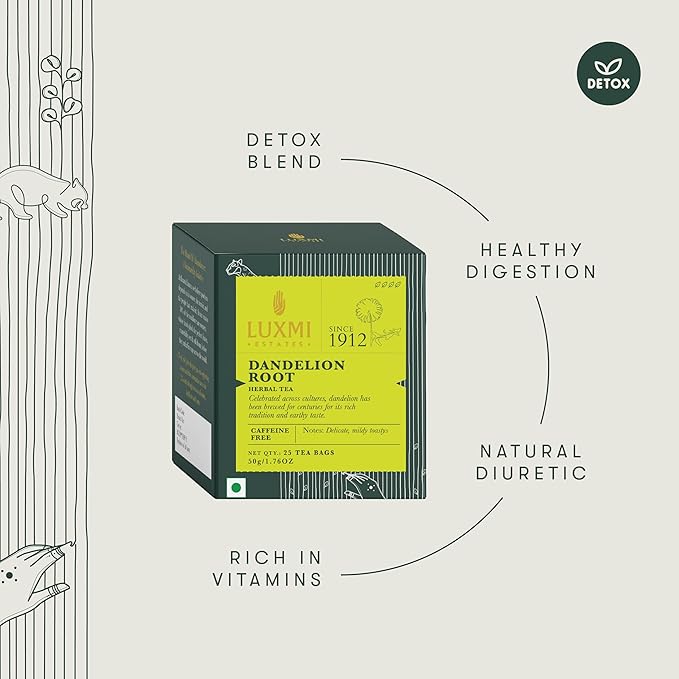 Luxmi Estates Pure Dandelion Herbal Dandelion Tea Caffeine Free Tea Bags (25 Tea bags)