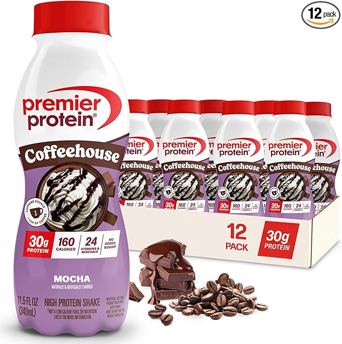 Premier Protein COFFEEHOUSE Mocha Protein Shake with Caffeine for Energy – 30g Protein, No Added Sugar, 24 Vitamins & Minerals, 11.5 fl oz, 12 Pack