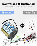 Cute Pill Organizer,Pill Dispenser with 7 Large Compartments,Portable Pill Bottle Box with Wide Opening for Easy Use, Anti-Mix Pills Organizer for Travel,Includes 20 Pcs Sticky Labels(Black)