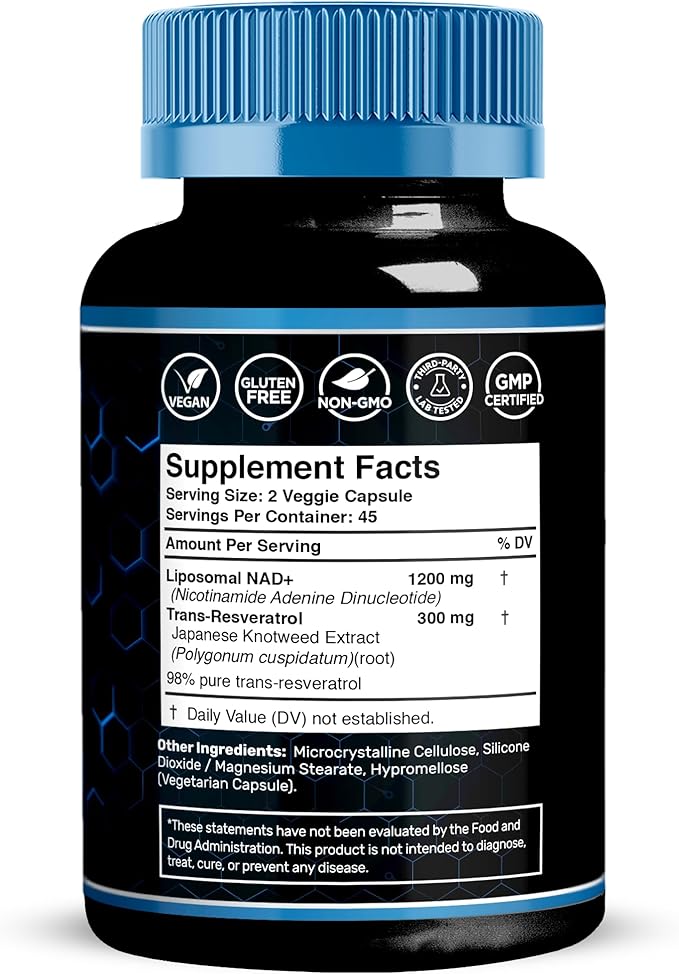 WELLNESS LABSRX Liposomal NAD Supplement, 1500mg - USA Made, NAD Resveratrol Supplement for Women and Men, NAD+ Support Cellular Health, Energy & Anti Aging - 2 Pack