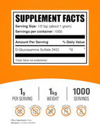 BulkSupplements.com Glucosamine Sulfate Powder - Glucosamine Supplement, Joint Support Supplement - Gluten Free, 1g per Serving, 1kg (2.2 lbs) (Pack of 1)